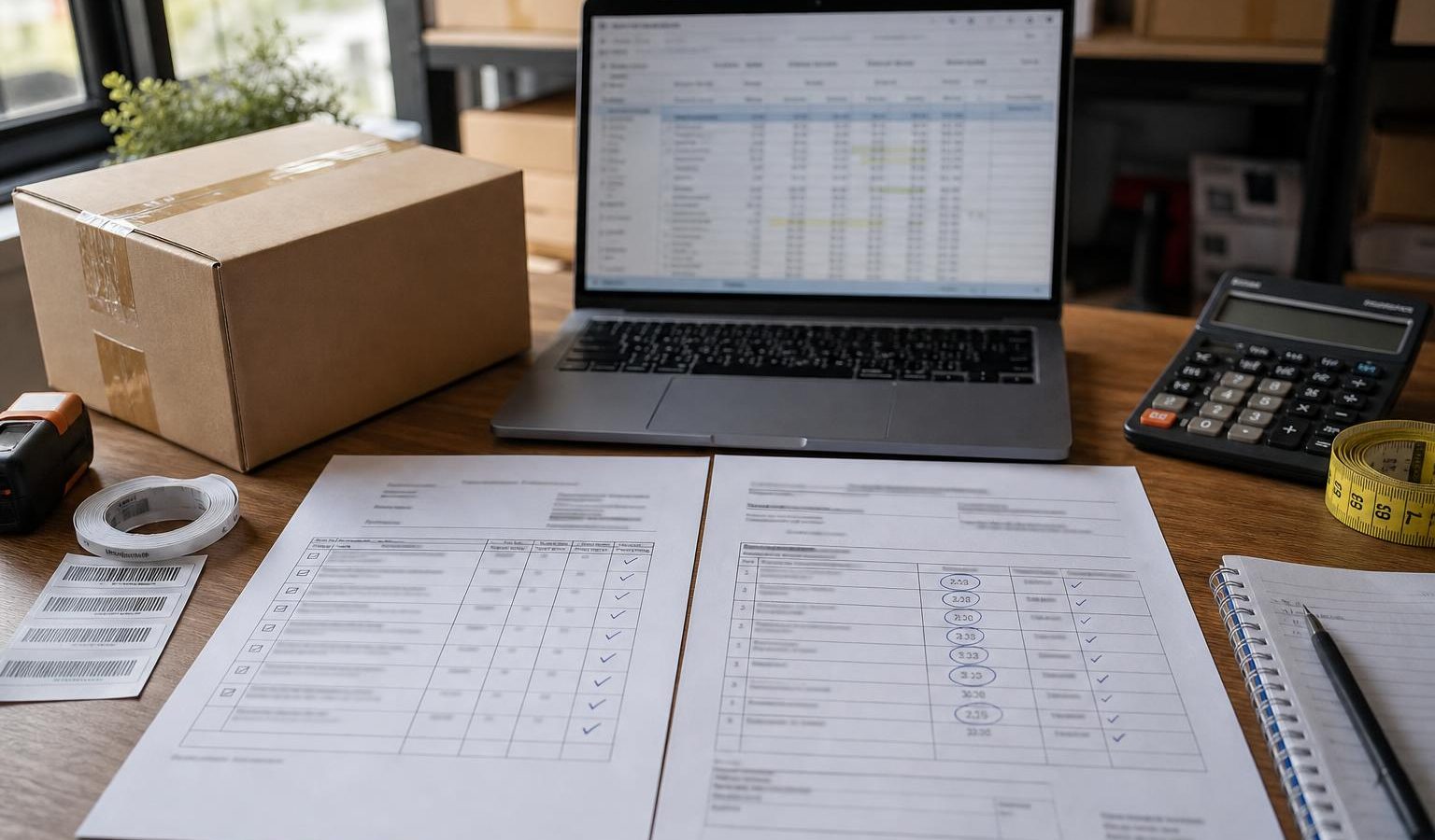 Ilustrasi invoice dan packing list impor di meja kerja