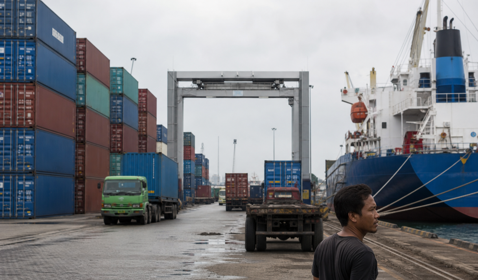Terminal kontainer pelabuhan Indonesia dengan alat scanner