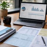 Dokumen pajak dan data keuangan di meja kerja modern