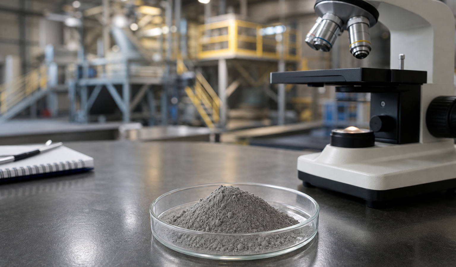 Sampel bubuk mineral halus logam tanah jarang di cawan petri laboratorium