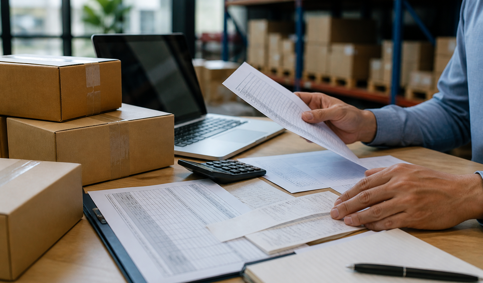 Paket impor, invoice, kalkulator, dan dokumen transaksi untuk menyiapkan bukti nilai pabean barang kiriman bernilai tinggi